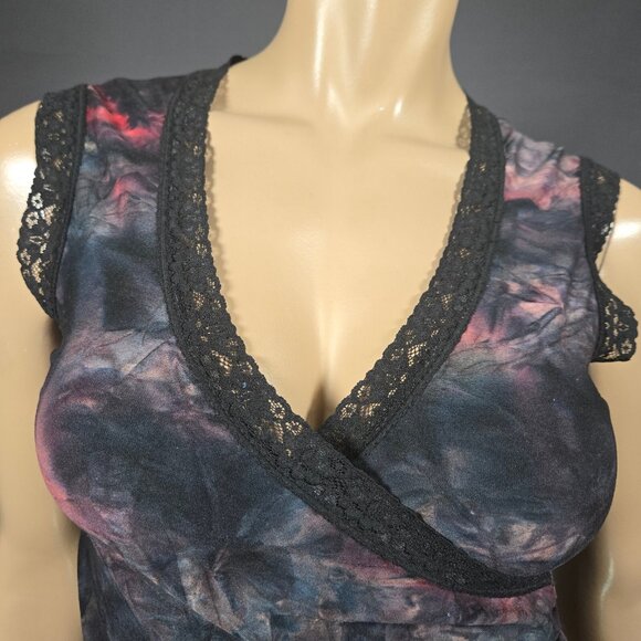 Y2K sleeveless Top Lace Trim Size S Gothic Fairy grunge whimsigoth V Neck Ruched - Picture 3 of 7